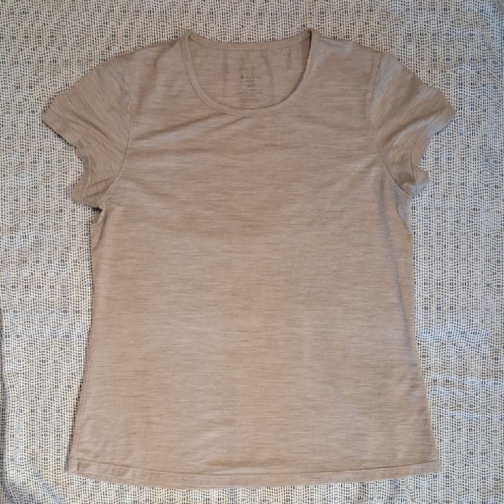 WoolX Addie Crew Neck Merino Wool Short Sleeve Tshirt Heathered Cream Size Large